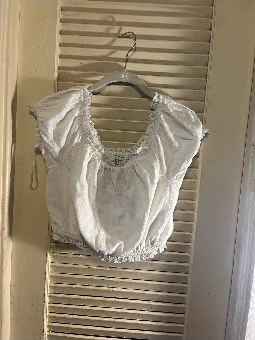 American Eagle Outfitters White Peasant Crop Top with Lace